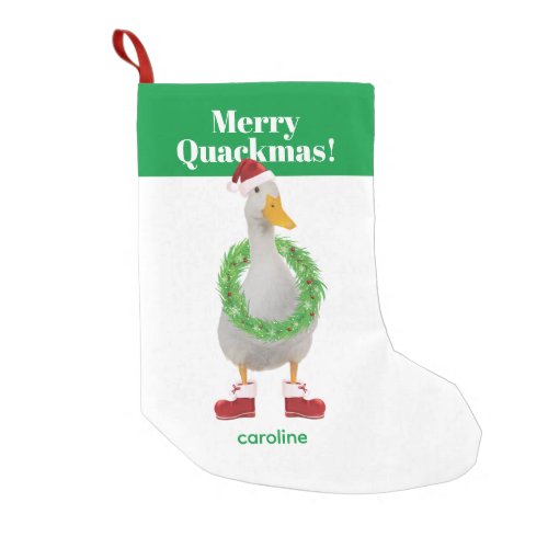 Merry Quackmas White Santa Duck Small Christmas Stocking