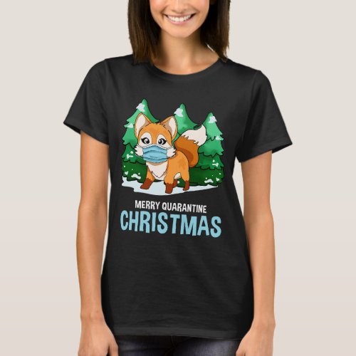 Merry Quarantine Christmas Face Mask Fox Christmas T_Shirt