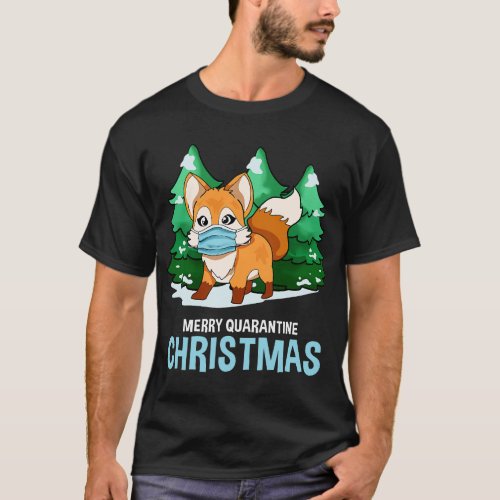 Merry Quarantine Christmas Face Mask Fox Christmas T_Shirt