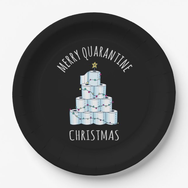 Merry Quarantine Christmas Tree Toilet Paper Paper Plates (Front)