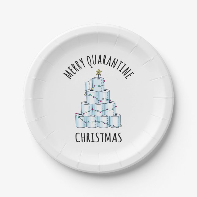 Merry Quarantine Christmas Tree Toilet Paper Plates (Front)