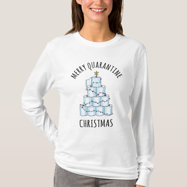 Merry Quarantine Christmas Tree Toilet Paper T-Shirt (Front)