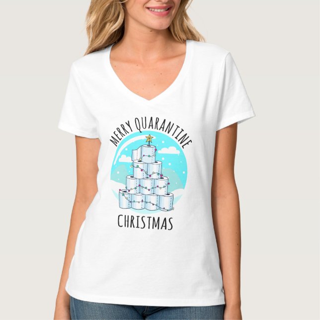 Merry Quarantine Christmas Tree Toilet Paper T-Shirt (Front)
