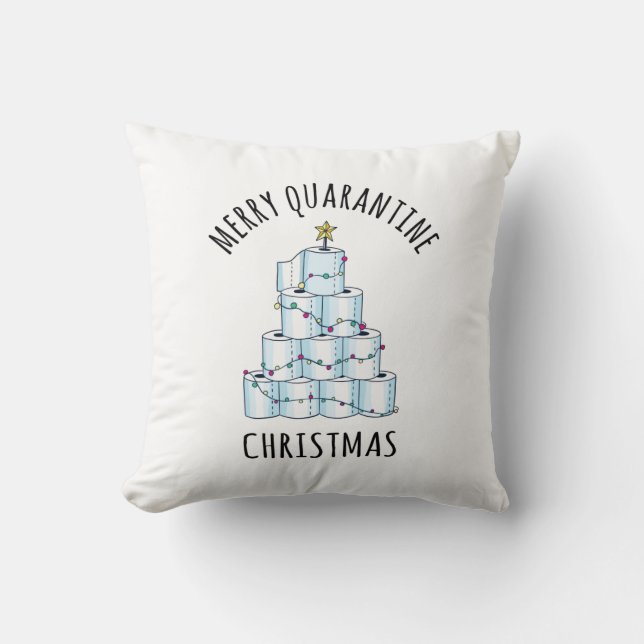 Merry Quarantine Christmas Tree Toilet Paper Throw Pillow (Front)