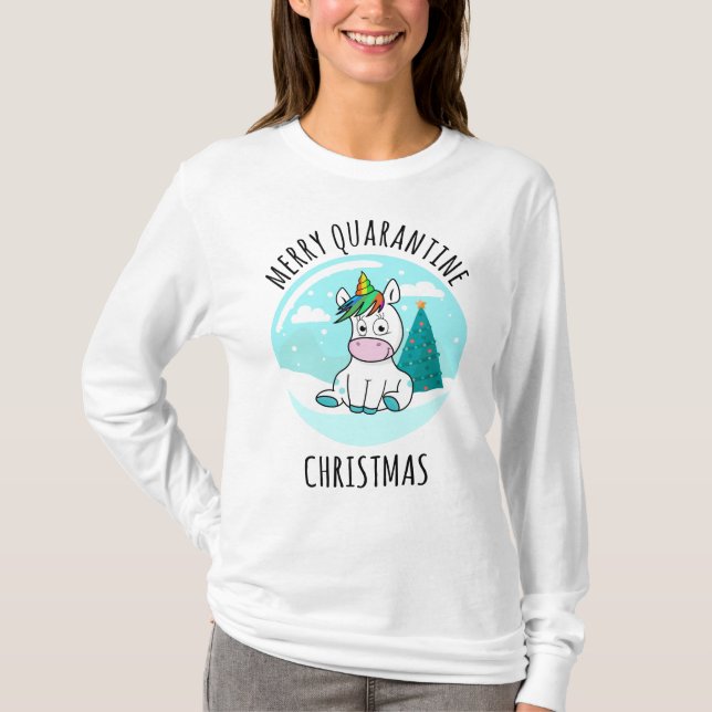 Merry Quarantine Christmas Unicorn T-Shirt (Front)