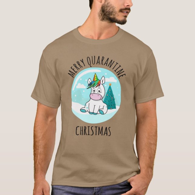 Merry Quarantine Christmas Unicorn T-Shirt (Front)