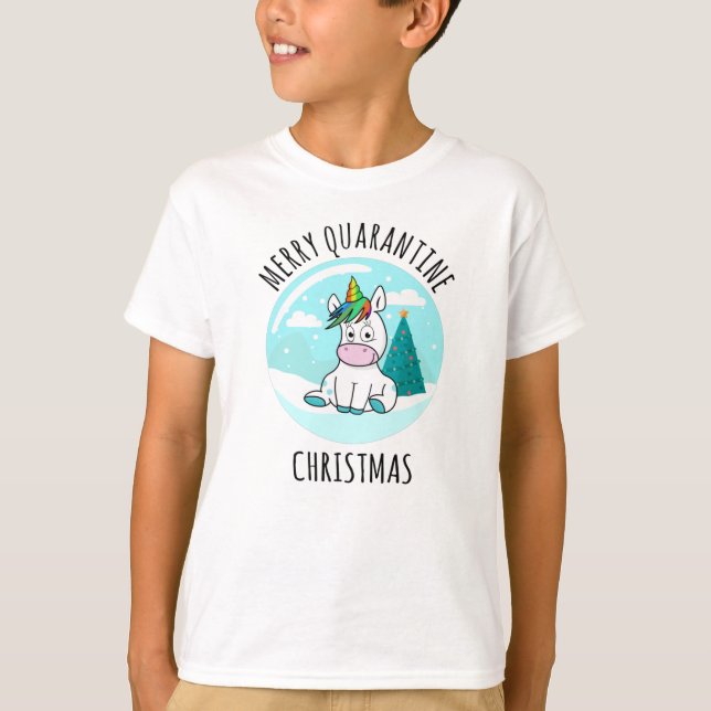 Merry Quarantine Christmas Unicorn T-Shirt (Front)