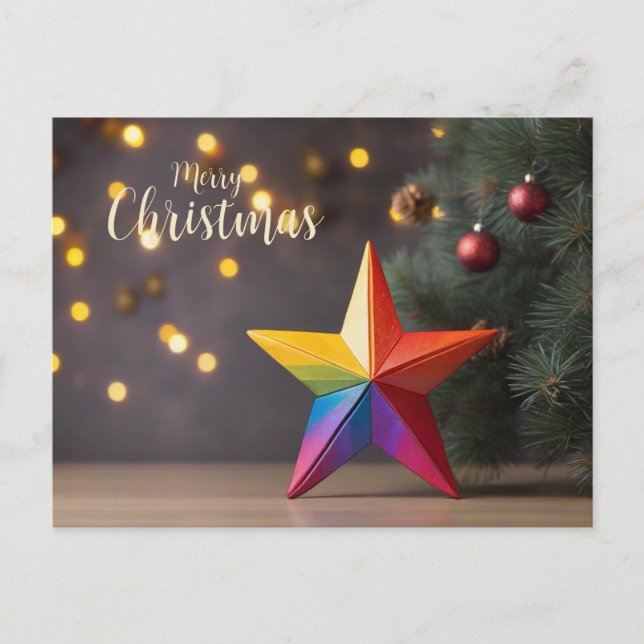 Merry Rainbow Colorful Christmas Star Holiday Postcard (Front)