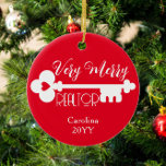 Merry Real Estate Agent New Home Key Christmas Ceramic Ornament<br><div class="desc">This design features the text "Very Merry Realtor" with a cute house key and space for your text/name. Click the customize button for more flexibility in adjusting the image or adding your own text! Variations of this design, additional colors, as well as coordinating products are available in our shop, zazzle.com/store/doodlelulu....</div>