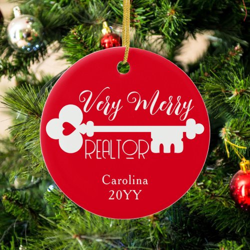 Merry Real Estate Agent New Home Key Christmas Ceramic Ornament