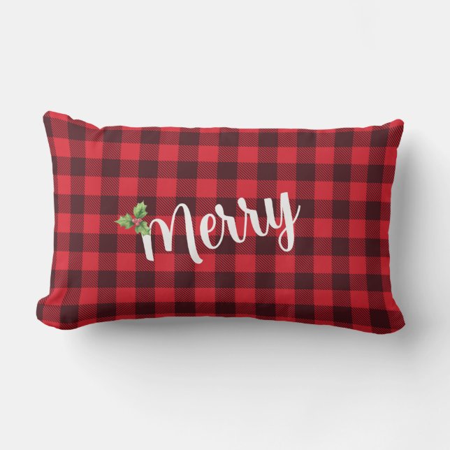 Merry - Red and Black Buffalo Plaid   Lumbar Pillow (Front)