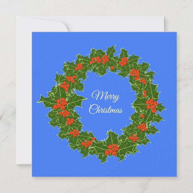 Merry Red Berry and Holly Wreath for Christmas Holiday Card (Front)