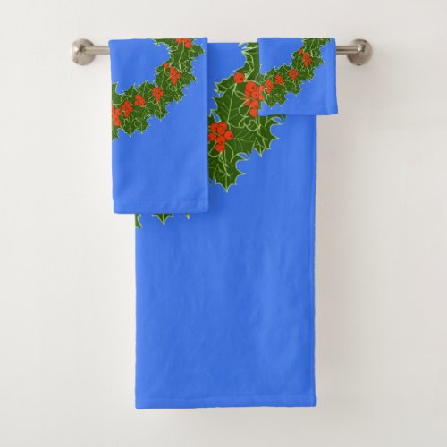 Merry Red Berry  Holly Wreath for Christmas  Bath Towel Set