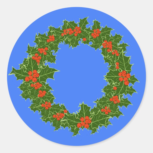 Merry Red Berry & Holly Wreath for Christmas   Classic Round Sticker (Front)