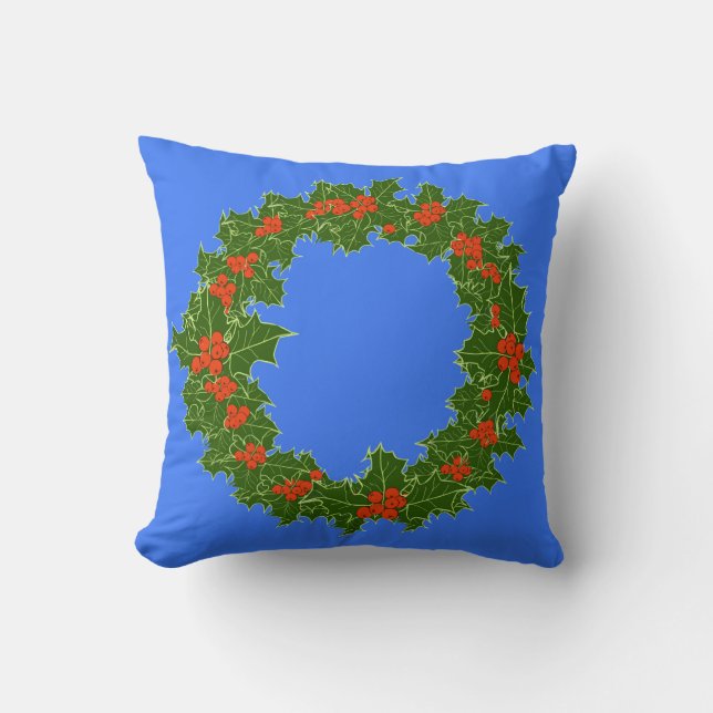 Merry Red Berry & Holly Wreath for Christmas Throw Pillow (Front)