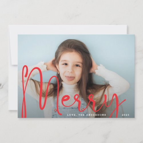 Merry Red  Christmas Full Bleed Photo Modern Holiday Card