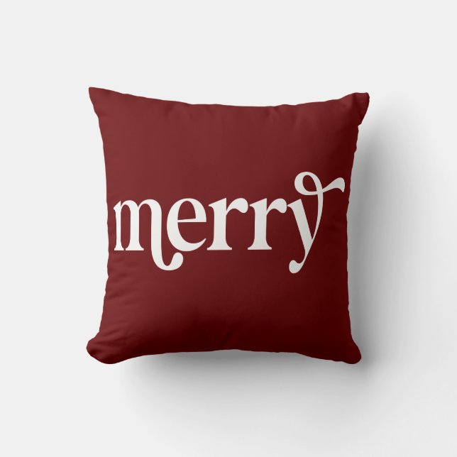 Merry Red Christmas Holiday Throw Pillow (Front)