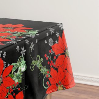 Merry Red Christmas Poinsettia Holiday Black 