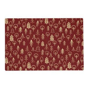Merry Red Gold Tree Pattern Placemat