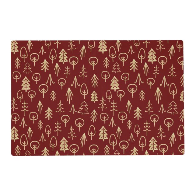 Merry Red Gold Tree Pattern Placemat (Front)