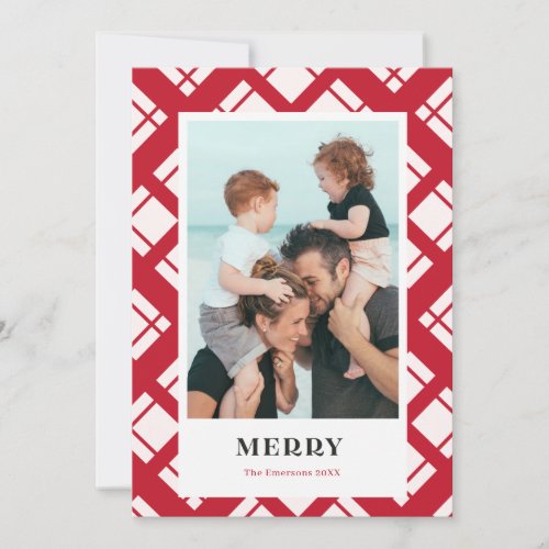 Merry _  red plaid Christmas holiday photo design Card