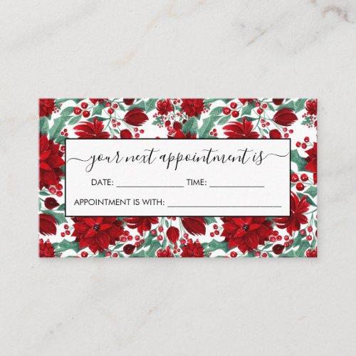 Merry Red Poinsettia Flowers Ivy Leaves Watercolor Appointment Card