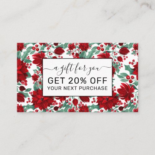 Merry Red Poinsettia Flowers Ivy Leaves Watercolor Discount Card