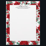 Merry Red Poinsettia Flowers Ivy Leaves Watercolor Letterhead<br><div class="desc">This festive and beautiful pattern is perfect for the Christmas season. It features bright neon red, burgundy red, and sage green poinsettia flowers, ivy leaves, and holly berries on top of a simple white background. It's elegant, modern, artsy, and pretty; the perfect design for wintertime. Stylize with this one-of-a-kind pattern...</div>