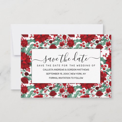 Merry Red Poinsettia Flowers Ivy Leaves Watercolor Save The Date