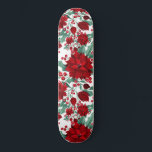 Merry Red Poinsettia Flowers Ivy Leaves Watercolor Skateboard<br><div class="desc">This festive and beautiful pattern is perfect for the Christmas season. It features bright neon red, burgundy red, and sage green poinsettia flowers, ivy leaves, and holly berries on top of a simple white background. It's elegant, modern, artsy, and pretty; the perfect design for wintertime. Stylize with this one-of-a-kind pattern...</div>