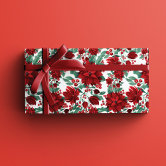 Red Poinsettia Pattern on White Wrapping Paper, Zazzle in 2023