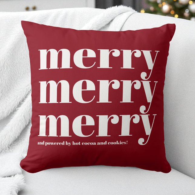 Merry Red White Typography Fun Christmas  Throw Pillow (Merry Red White Typography Fun Christmas Throw Pillow)
