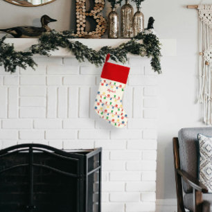 Merry retro Christmas ornaments and red beads Stocking