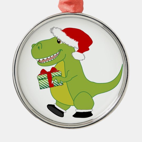 Merry Rexmas T-Rex Metal Ornament