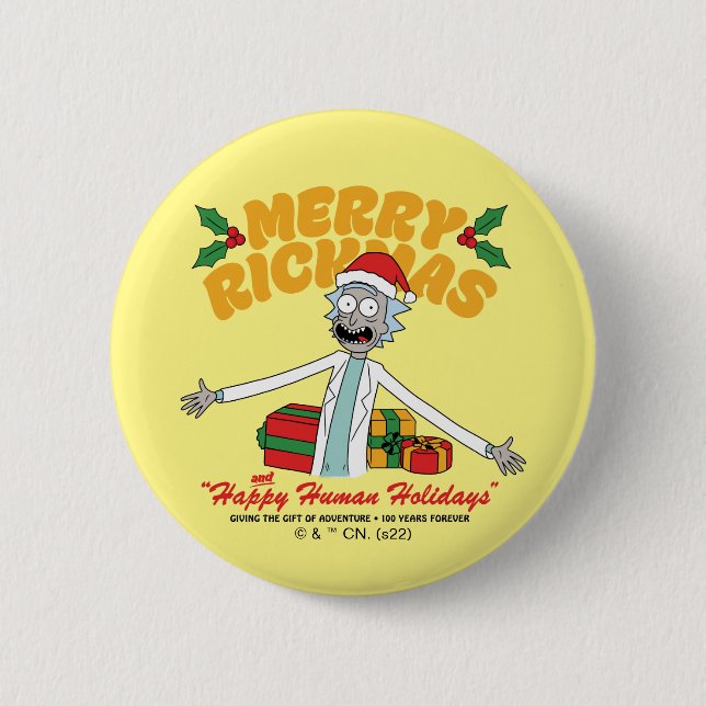 Merry Rickmas and Happy Human Holidays Button (Front)