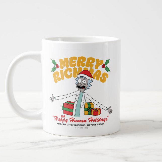 Merry Rickmas and Happy Human Holidays Giant Coffee Mug (Left)