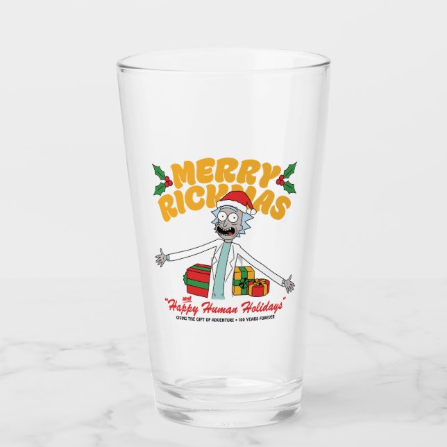Merry Rickmas and Happy Human Holidays Glass (Front)