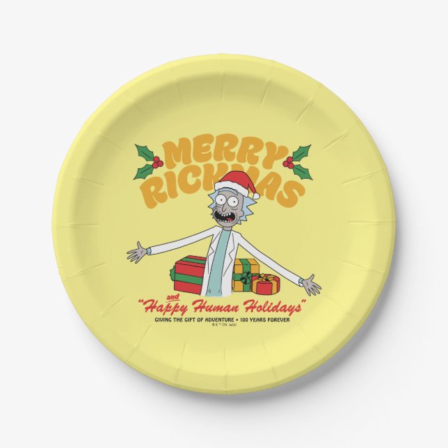 Merry Rickmas and Happy Human Holidays Paper Plates (Front)