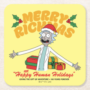 Merry Rickmas and Happy Human Holidays Square Paper Coaster