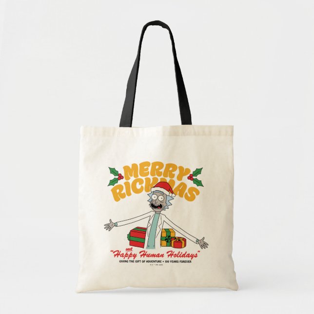 Merry Rickmas and Happy Human Holidays Tote Bag (Front)