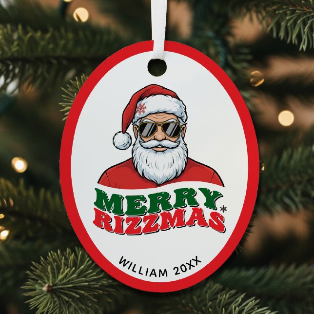 Merry Rizzmas Retro Santa Claus Funny Christmas Metal Ornament (Merry Rizzmas Retro Santa Claus Funny Christmas Metal Ornament
)