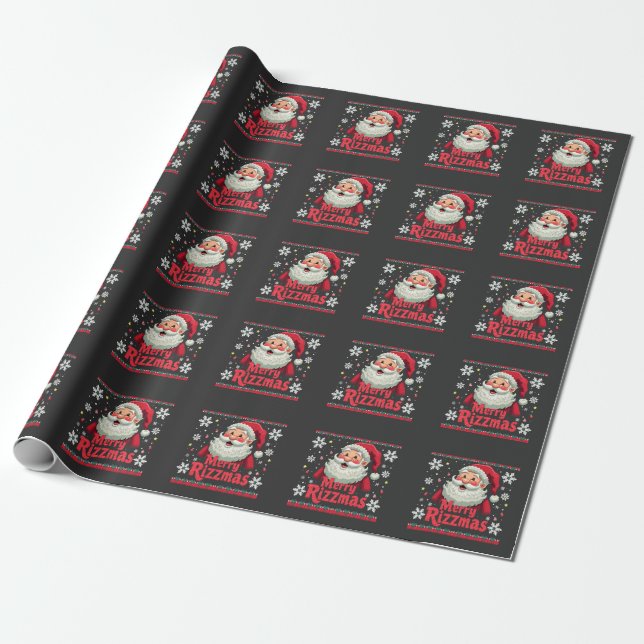 Merry Rizzmas Santa Rizz Funny Christmas Rizzler  Wrapping Paper (Unrolled)