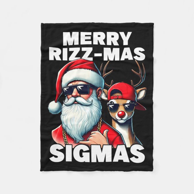 Merry Rizzmas Sigmas Gen Alpha Funny Christmas San Fleece Blanket (Front)