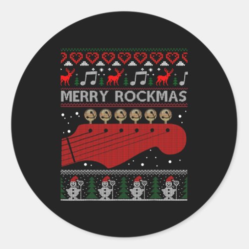 Merry Rockmas Funny Christmas Ugly Xmas Sweater  Classic Round Sticker