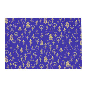 Merry Royal Blue Gold Botanical Pattern Placemat