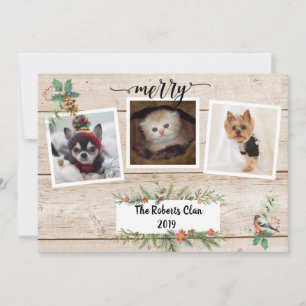 Merry! Rustic Barnwood Three Photo Holiday