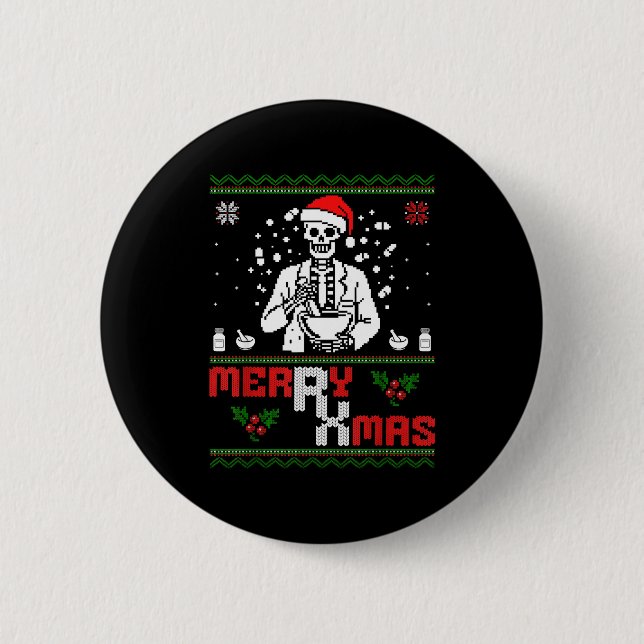Merry Rx Mas Skeleton Pharmacist Pharmacy Tech Ugl Button (Front)