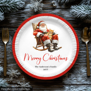 Merry Santa Claus Custom Name Editable Party Plate