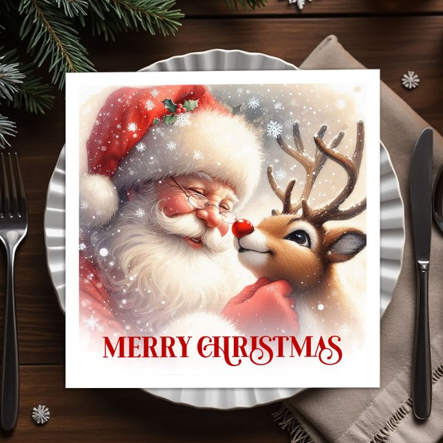 Merry Santa Claus Rudolph Holiday Dinner Party  Napkins (Merry Santa Claus Rudolph Holiday Dinner Party Napkins

)