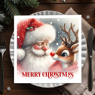 Merry Santa Claus Rudolph Holiday Party Dinner   Napkins